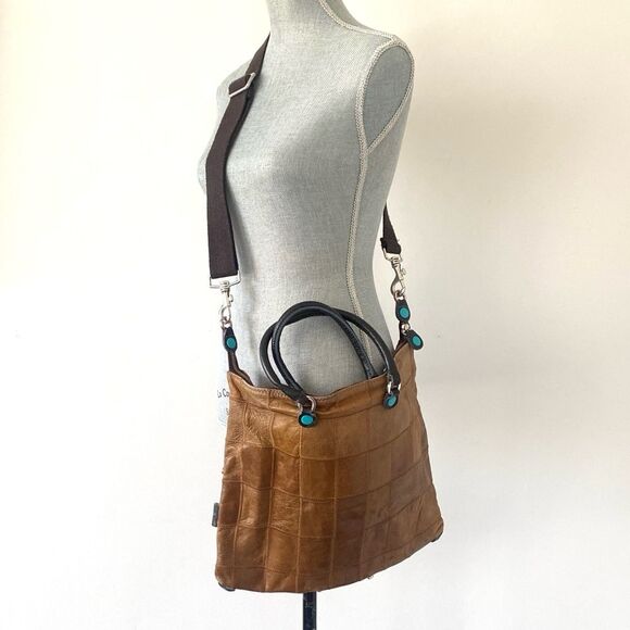 Gabs Franco Gabrielli Italy Patchwork Leather Convertible Tote Shoulder Bag Boho - Picture 1 of 16